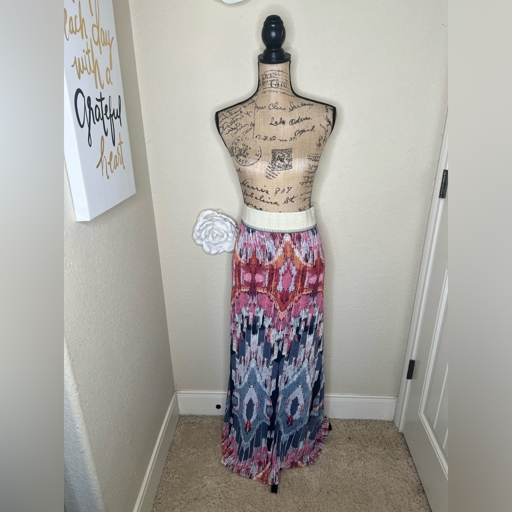 Anthropologie Vanessa Virginia Ikat Textured Pleated Maxi Skirt L - Picture 2 of 16